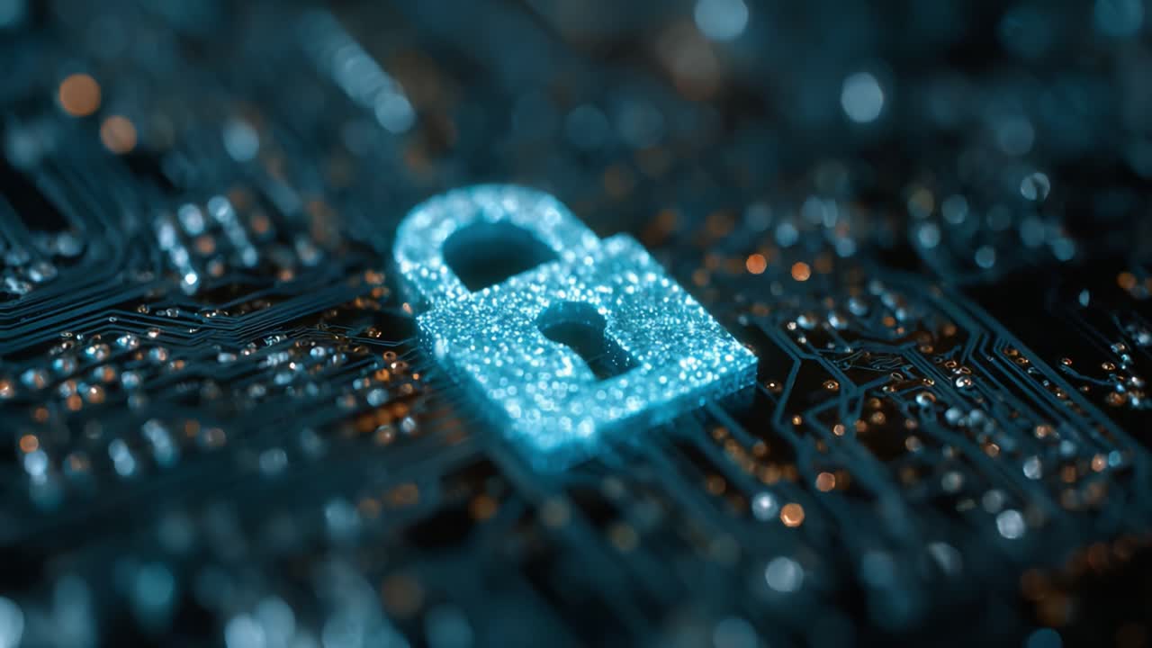 Visual Representation of Digital Security: A Glowing Lock Set Against Complex Circuitry Illustrates the Importance of Cyber Protection in Today's Technological Landscape