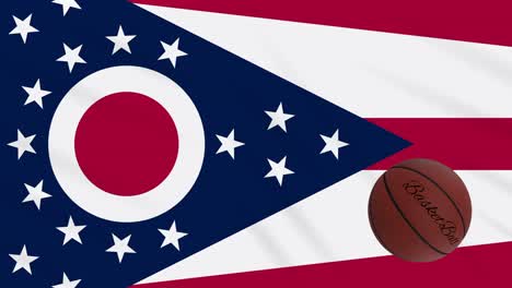 ohio flag waving and basketball ball rotates, loop