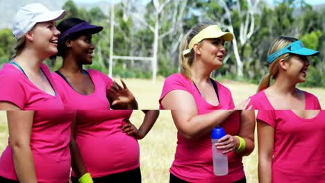 grupo de mujeres interactuando entre sí en el campamento de entrenamiento