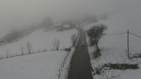 foggy winter countryside road in france