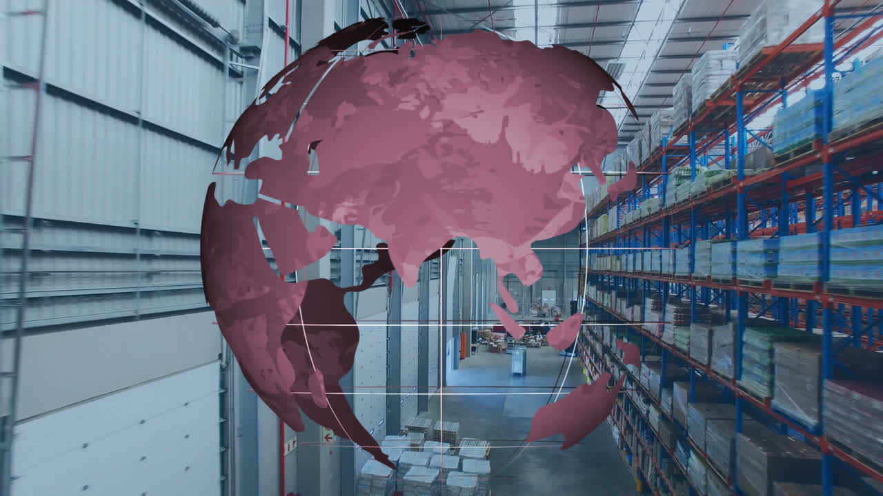 배경 에 있는 창고 에 대한 회전 하는 지구 의 디지털 구성