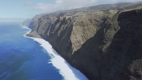 aerial drone view of dramatic cliffs ponta do pargo madeira
