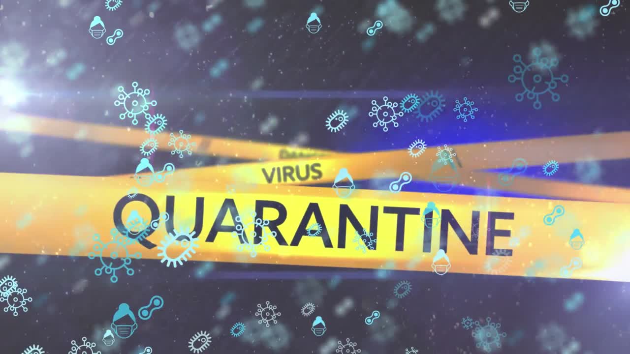 анимация текста опасного вируса над значками covid19