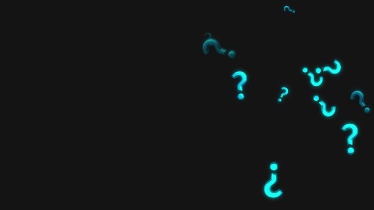 Animated Blue Question Marks Appearing and Floating on Black Background