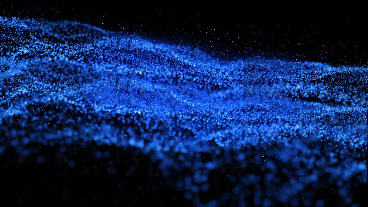 Animation of blue light flows moving on black background