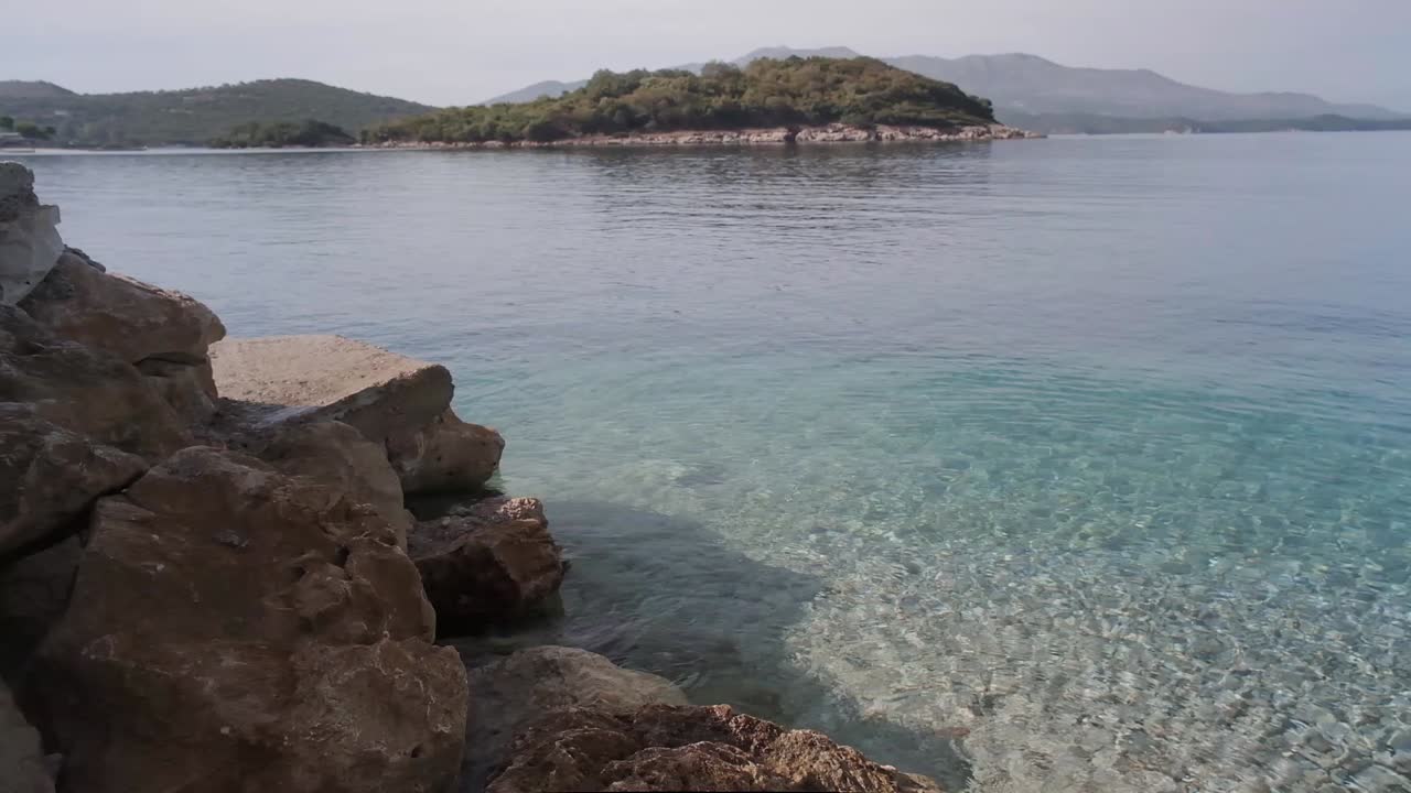 Ionian sea coastline on the Albanian Riviera in Ksamil Beach