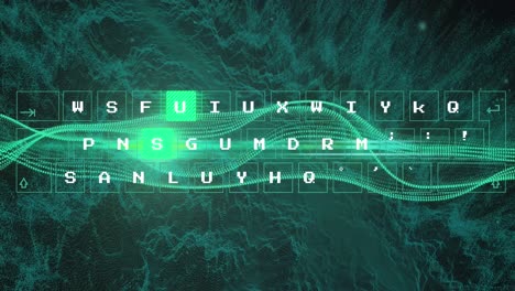 Animation of pattern moving on keyboard, wave pattern over dynamic waves over black background