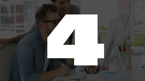 in school, animation of large numbers above two people collaborating at desk