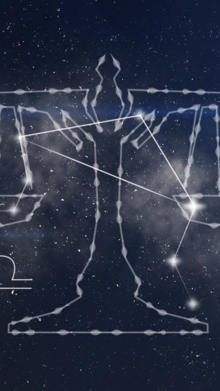 Animazione del segno zodiacale della Bilancia su nuvole di fumo sullo sfondo