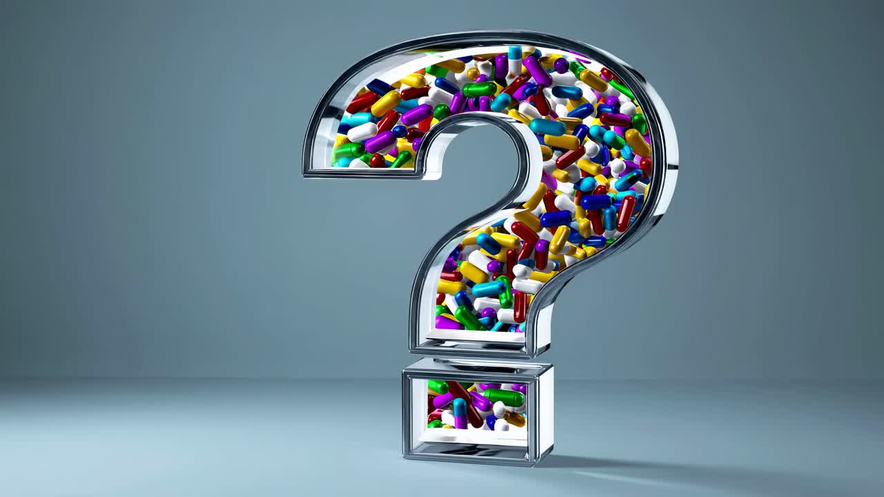 un signo de pregunta lleno de pastillas