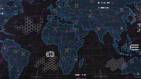 Animación-Del-Mapa-Mundial-Sobre-Formas-Sobre-Fondo-Negro