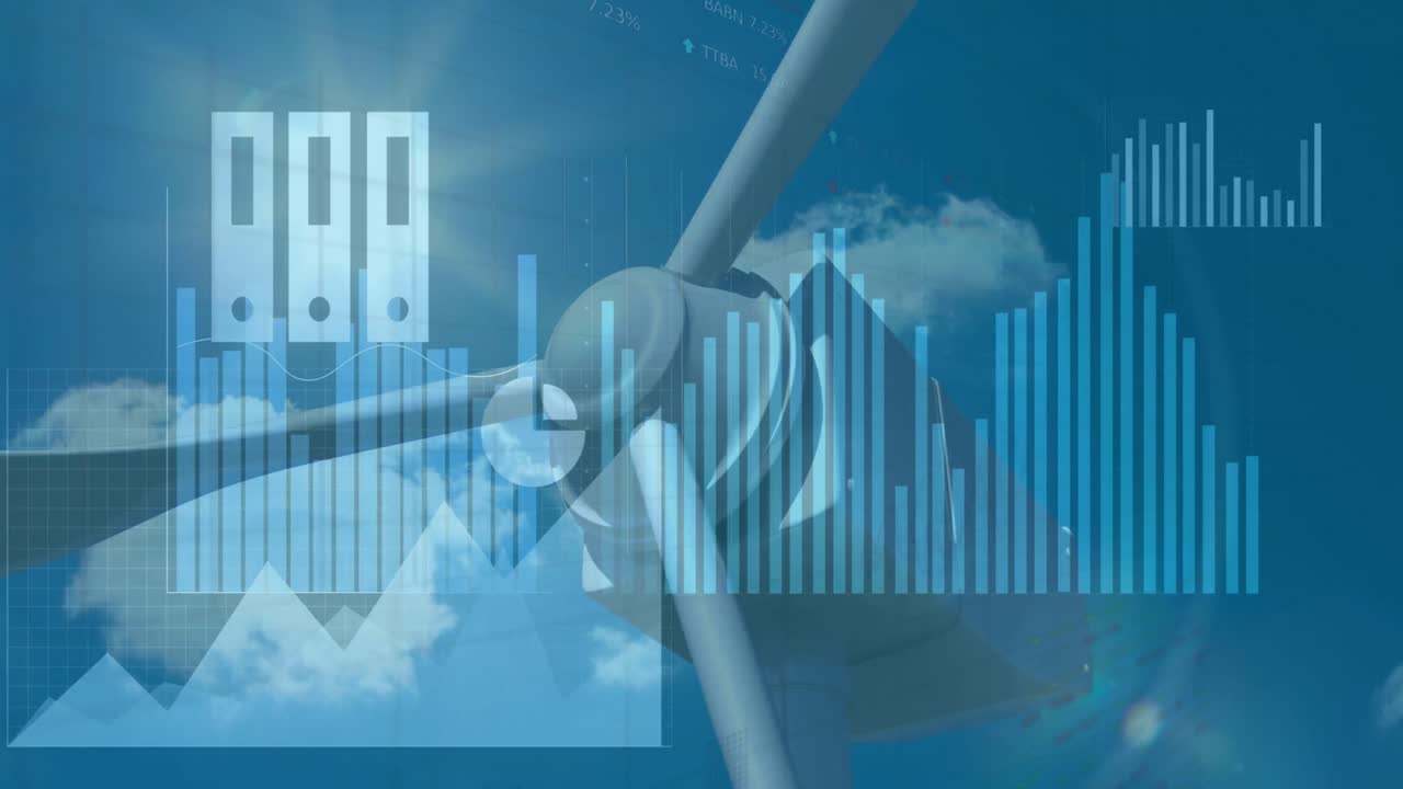animación de gráficos y datos sobre la turbina eólica