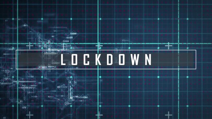 Animation of network of connections and digital interface and lockdown text over dark background
