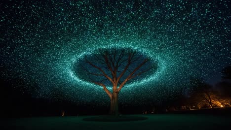 a stunning nightscape of a solitary tree beneath an enchanting canopy of stars illuminating the sky in mesmerizing patterns and brightness