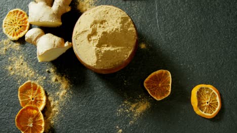 Dried-lemon-with-ginger-and-ginger-powder-4k-