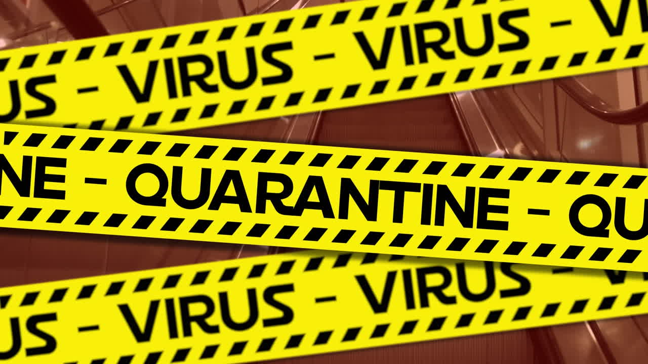 Animation of the words Quarantine and Virus written on tape