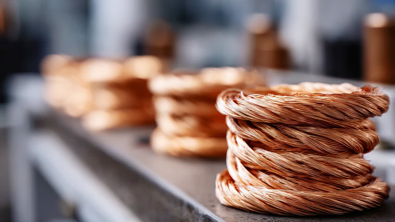 An Intimate View of Copper Wire Coils in Various Stages of Preparation, Highlighting the Craftsmanship and Intricate Details of Each Twist and Turn in a Manufacturing Setting