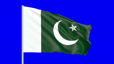 National-Flag-Of-Pakistan-Waving-In-The-Wind-on-Blue-Screen-With-Alpha-Matte