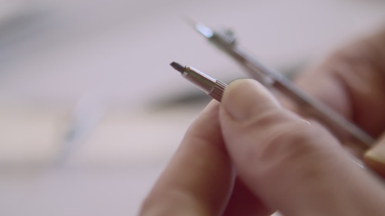 la mano levanta la brújula en el marco mientras los dedos extienden la longitud del instrumento, macro, 4k