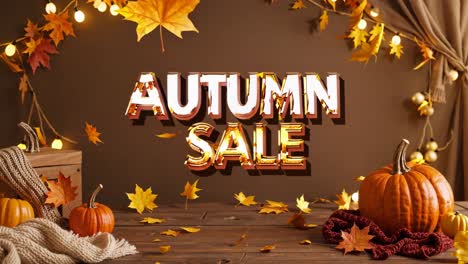 Warm autumn sale video scene with pumpkins, leaves, and cozy decor