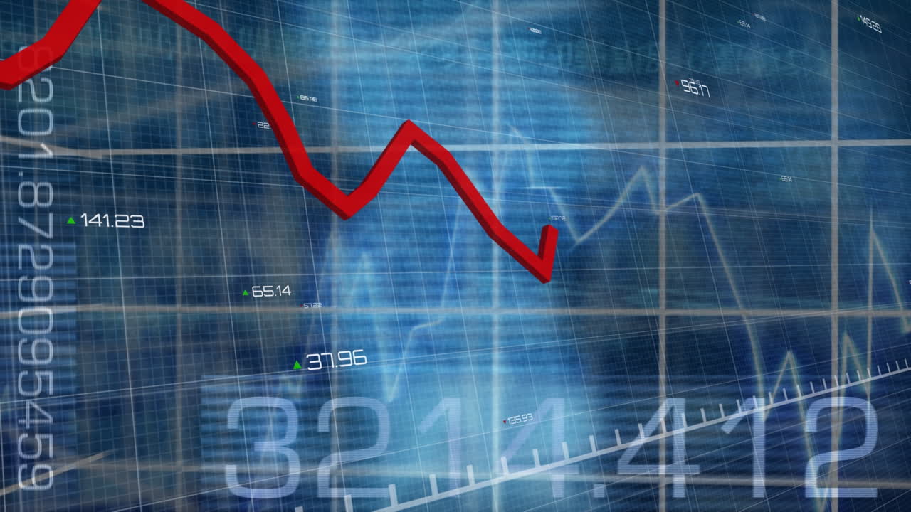 animación del procesamiento de datos financieros sobre un fondo azul