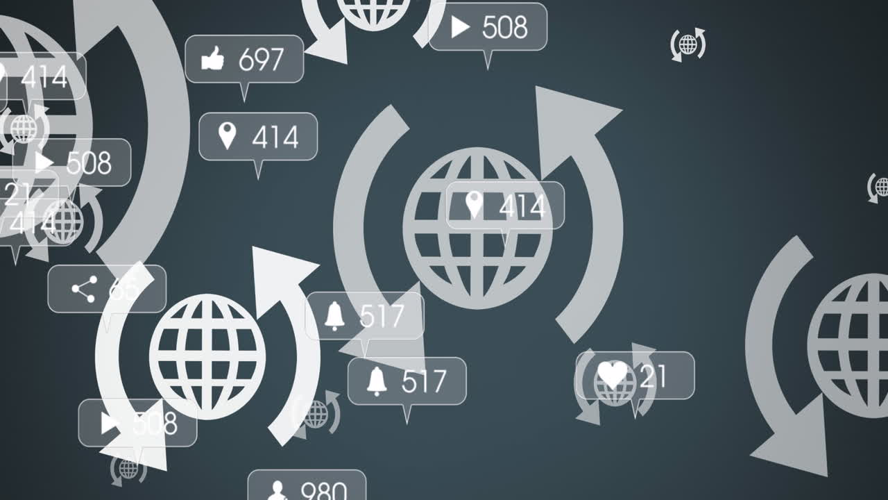 animación de iconos de medios en fondo gris