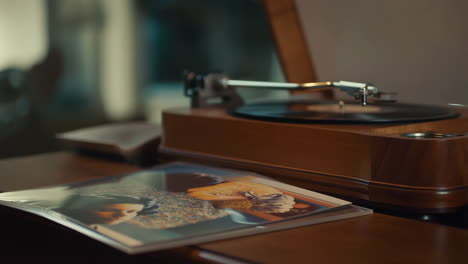 vintage record player with album cover