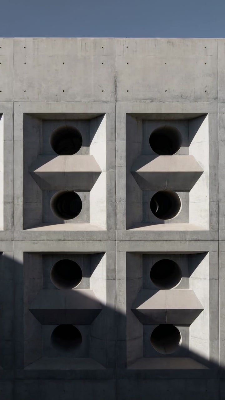 Time-Lapse of Shadows Moving Across a Modern Concrete Geometric Wall