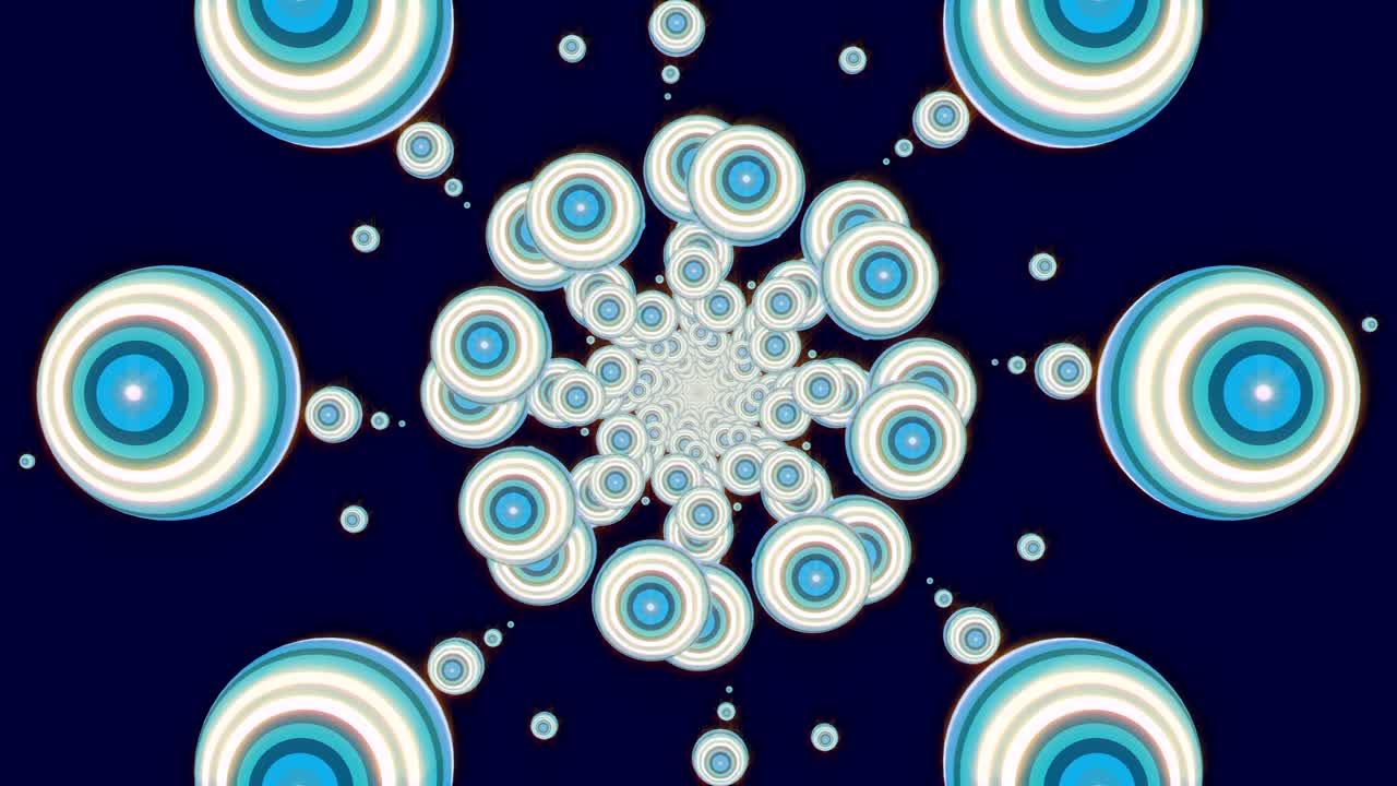 Disco dancing and electronic music background. Seamless looping footage. Esoteric cosmic mandala.