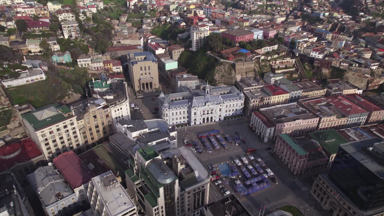 Aerial View Of The Chilean Navy Building Near Plaza Sotomayor In Valpara&iacute;so, Chile