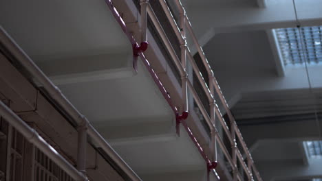 alcatraz prison details, upper levels of cells. metal fences and bars, california usa