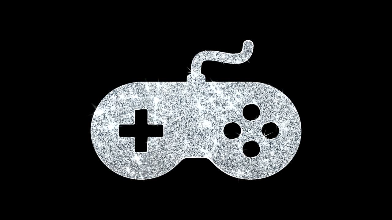 el controlador de juego joystick epad icono de juego brillante bucle de brillo partículas parpadeantes.