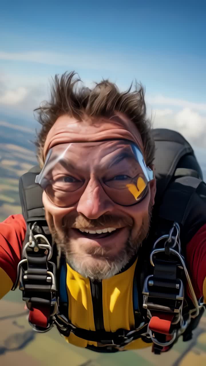 Skydiving tandem happiness on a cloudy day
