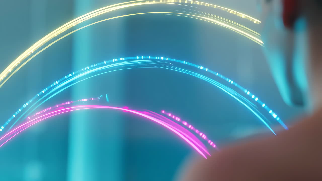 Abstract Neon Light Trails and Digital Interface