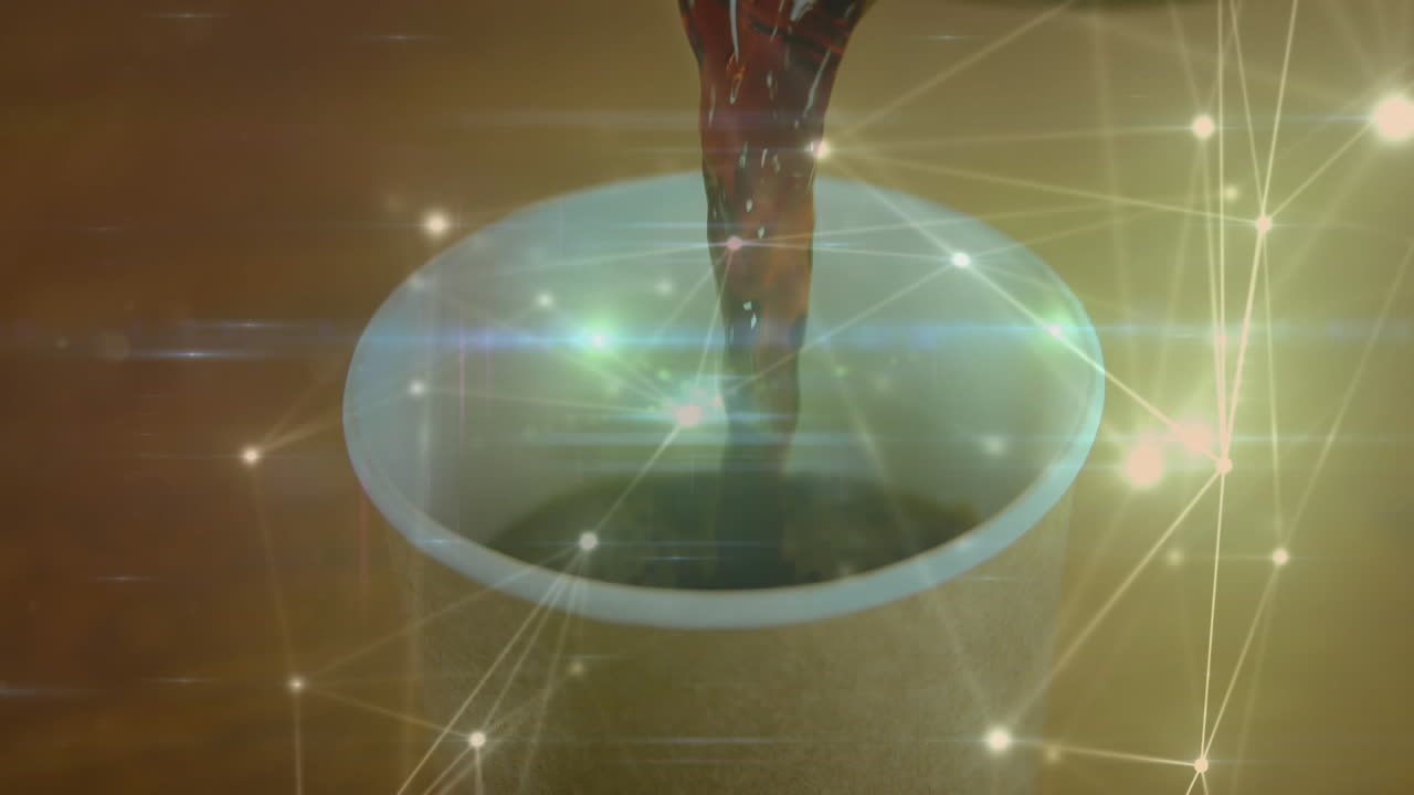animación de la red de conexiones sobre una taza de café