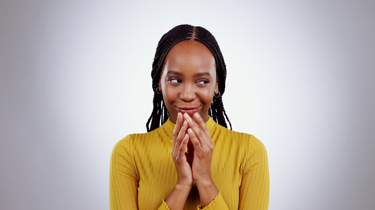 Scheme, planning and face of black woman in studio