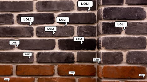 animación de burbujas de habla con texto lol sobre pared de ladrillo.