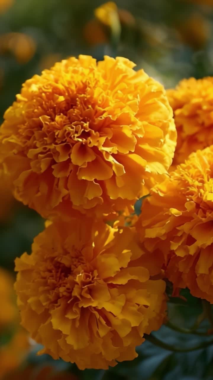 Calendule arancioni vivaci in piena fioritura: Catturare la bellezza della natura con petali rigogliosi e un'esplosione di colore per gli appassionati di giardinaggio e gli amanti dei fiori.