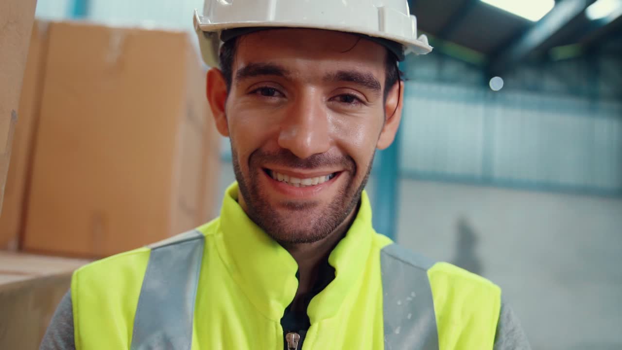 Operaio dell'industria professionale close up ritratto in fabbrica o in magazzino