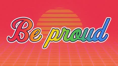 animation of be proud rainbow text on seamless loop metaverse