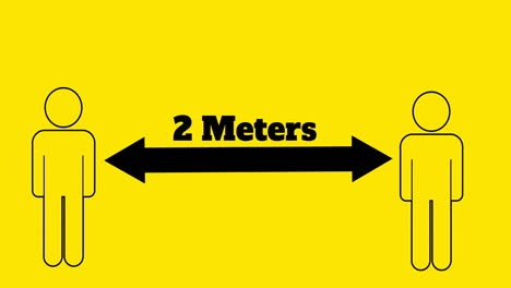 iconos humanos digitales que mantienen una distancia social de 2 metros contra un fondo amarillo