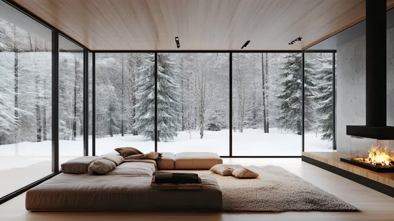 Modern Winter Forest View Living Room