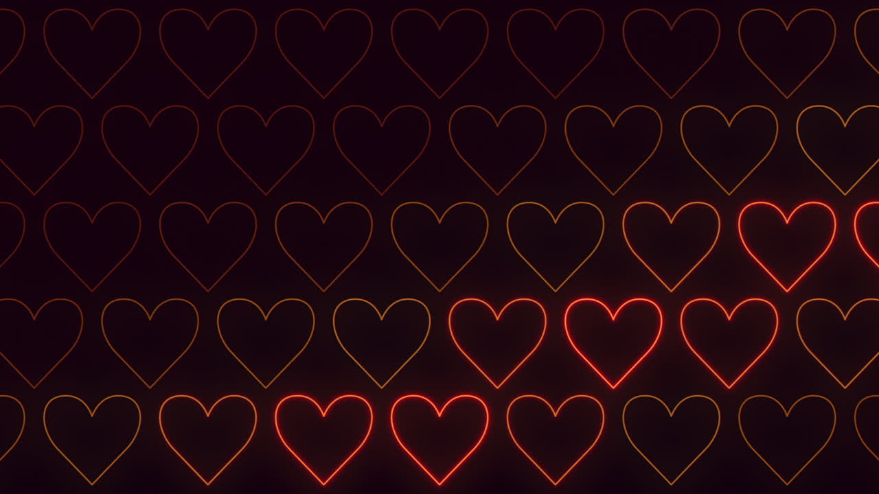 línea flotante de corazones rojos en un fondo oscuro