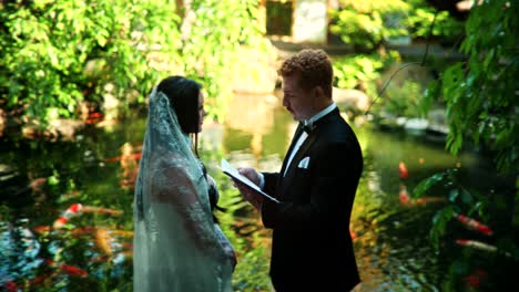 couple's wedding ceremony in a beautiful garden