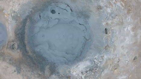 Mud-Pots-Vapor-and-Bubbles,-Top-Down-Aerial-View-of-Geothermal-Area-in-Iceland