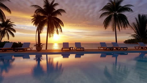 tropical sunset at a luxury resort pool