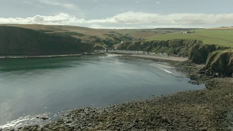 aerial view of pennan village on the aberdeenshire coastline on a summer day