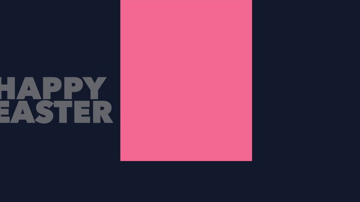 Buona Pasqua: strisce colorate e lettere bianche su sfondo rosa e blu