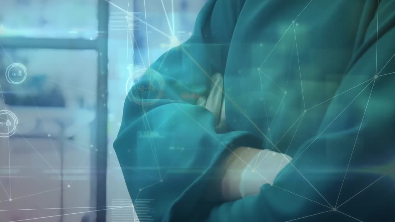 Animation of network of connections over caucasian female doctor