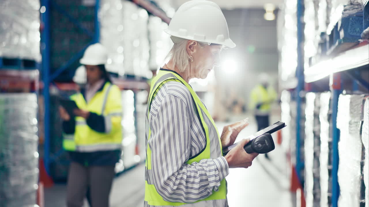 mujer mayor, tableta y precio de escaneo